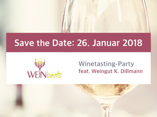 Ankündigung der Winetasting-Party "WEINbeats" am 26. Januar 2018